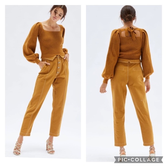 MINKPINK Fold-Over High Waisted Gold Ankle Pants Size 4 - Picture 1 of 12